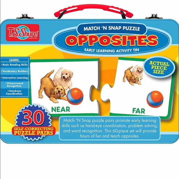 Opposites 30-Piece Matching Puzzle with Tin Storage Case Pre-School Kindergarten - Picture 4 of 5